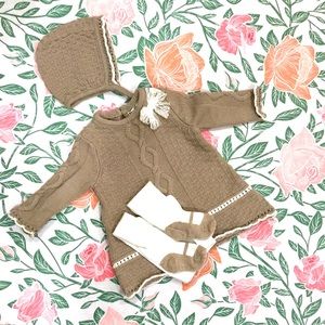 Knit winter dress with matching hat and tights